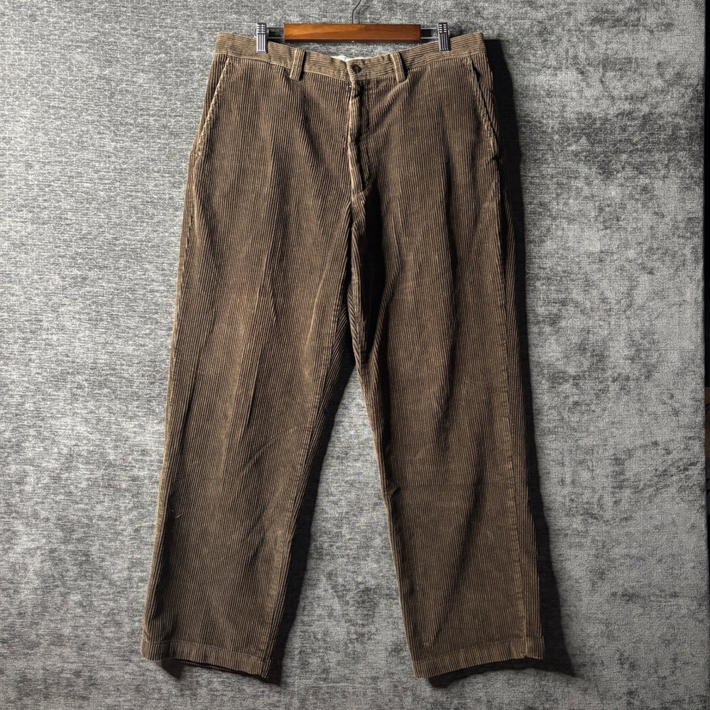 Perry Ellis Wide Leg Baggy Dark Brown Corduroy Pants Y2K Mens Size 36x30 Dress